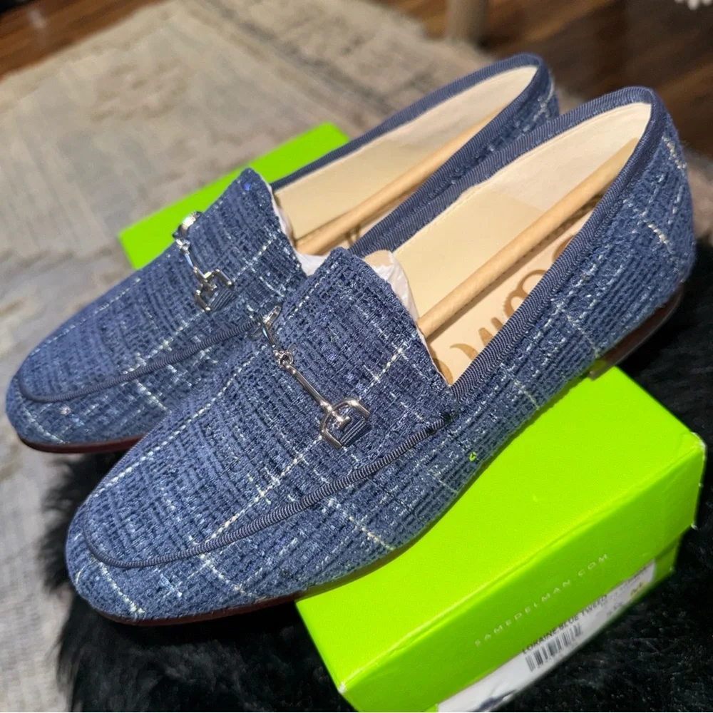 Sam Edelman Denim Blue Tweed Textured Loraine Loafers Shoes Size 5.5 Worn 1x - Picture 3 of 8